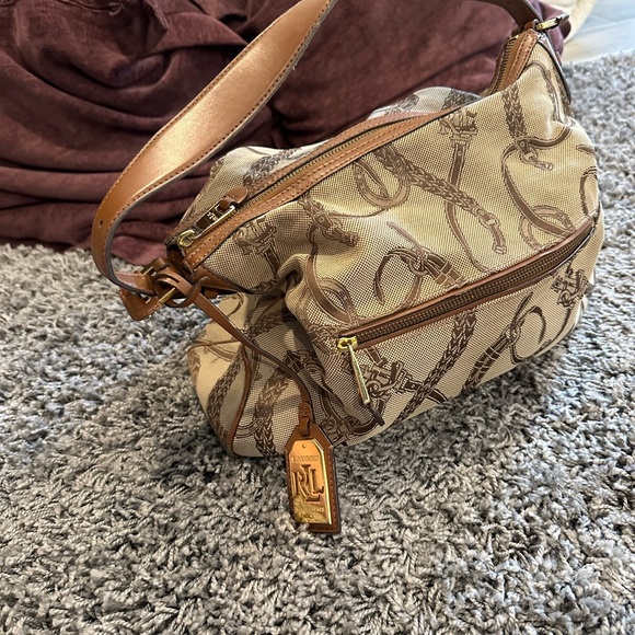 Lauren Ralph Lauren Women’s Brown Leather Trim Equestrian Tote Bag - Picture 2 of 16